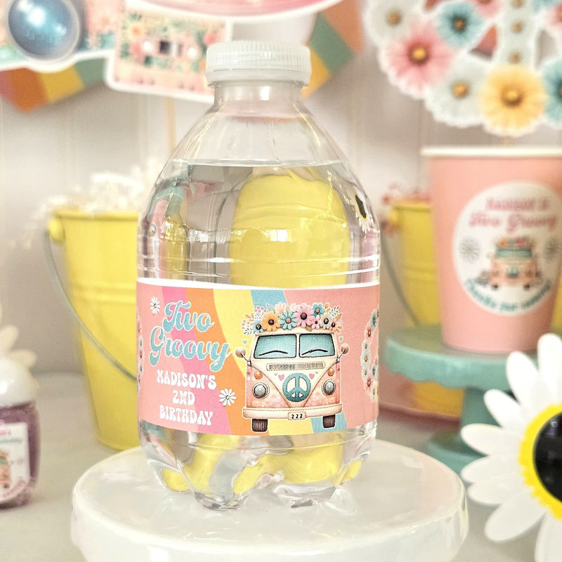 Two Groovy Theme Retro 2nd Birthday Party Water Bottle Labels - LABELS ONLY :) GRO220 (Copy) - Thatsawrapfavors