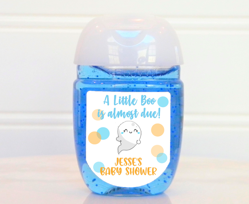 A Little Boo Is Almost Due Theme Baby Shower Hand Sanitizer Labels - ALB103 - LABELS ONLY :) - Thatsawrapfavors