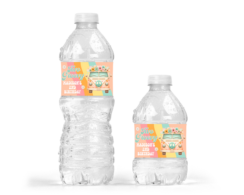 Two Groovy Theme Retro 2nd Birthday Party Water Bottle Labels - LABELS ONLY :) GRO220 (Copy) - Thatsawrapfavors