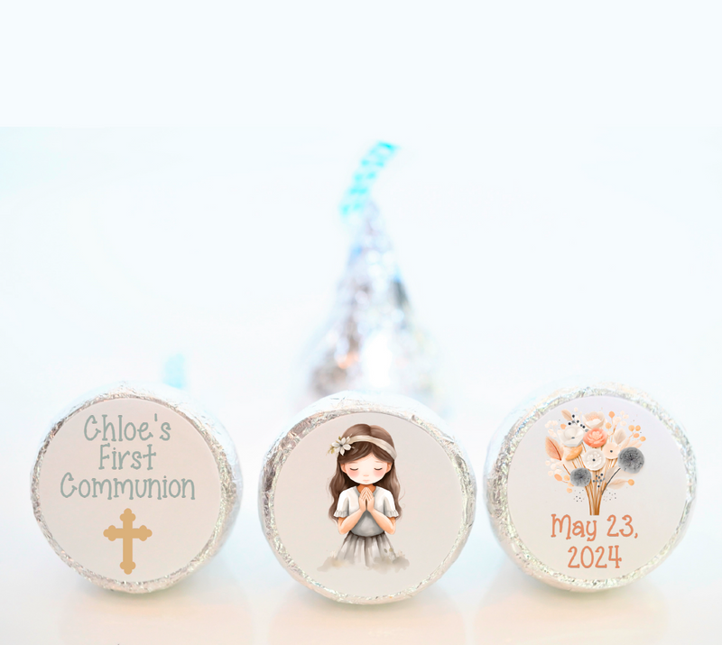 Boho Girl First Communion Hershey Kiss Stickers - FCC004 - STICKERS ONLY :) - Thatsawrapfavors