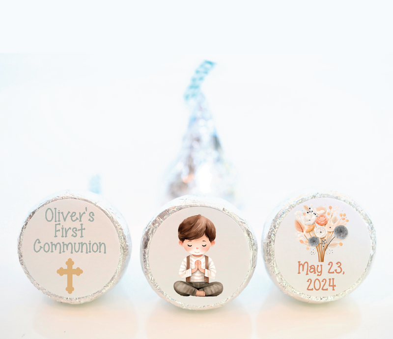 Boho Boy First Communion Hershey Kiss Stickers - FCC005 - STICKERS ONLY :) - Thatsawrapfavors
