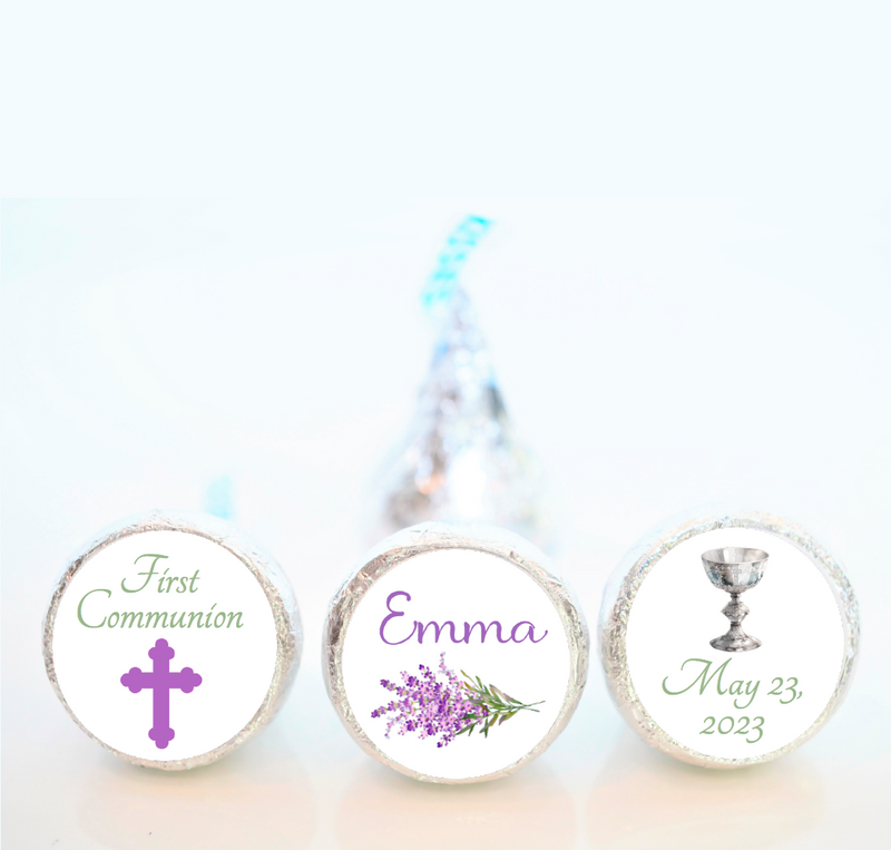 Lavender Floral First Communion Hershey Kiss Stickers - FCC010 - STICKERS ONLY :) - Thatsawrapfavors