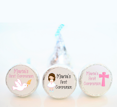 Sweet Pink Girl First Communion Hershey Kiss Stickers -Many Graphics to Choose From - FCC016- STICKERS ONLY :) - Thatsawrapfavors