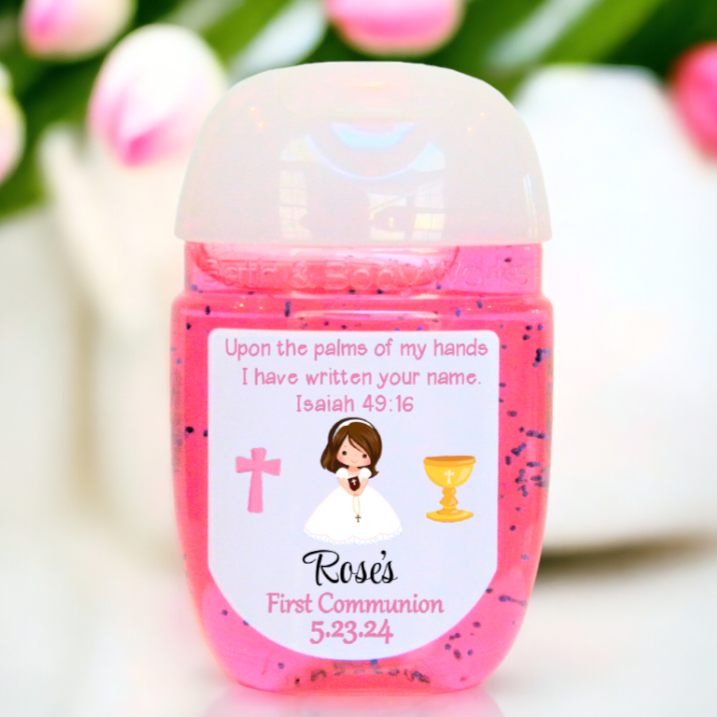 First Communion Hand Sanitizer Party Favor Labels - Bible Quote - FCC103 - STICKERS ONLY :) - Thatsawrapfavors