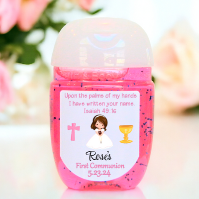 First Communion Hand Sanitizer Party Favor Labels - Bible Quote - FCC103 - STICKERS ONLY :) - Thatsawrapfavors
