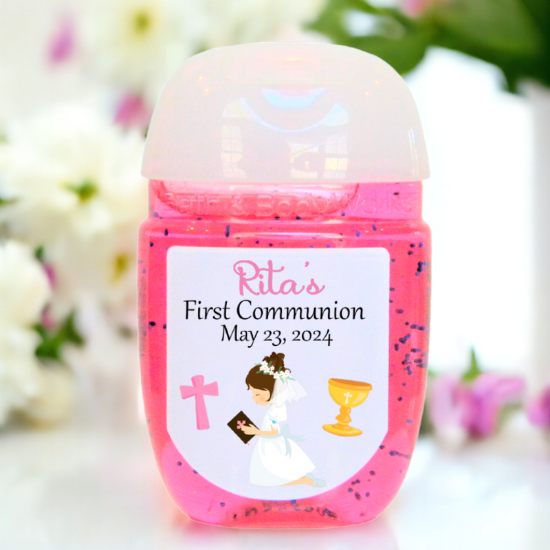 First Communion Hand Sanitizer Party Favor Labels - FCC106 - STICKERS ONLY - Thatsawrapfavors