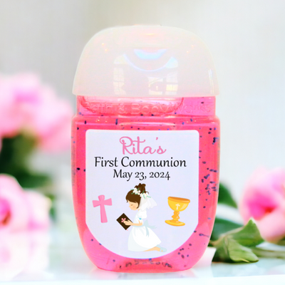 First Communion Hand Sanitizer Party Favor Labels - FCC106 - STICKERS ONLY - Thatsawrapfavors