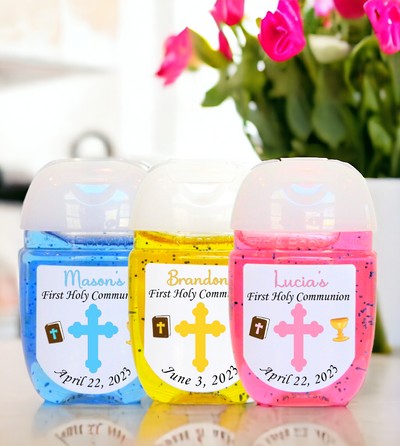 Cross First Communion Hand Sanitizer Favor Labels - FCC108 - LABELS ONLY :) - Thatsawrapfavors