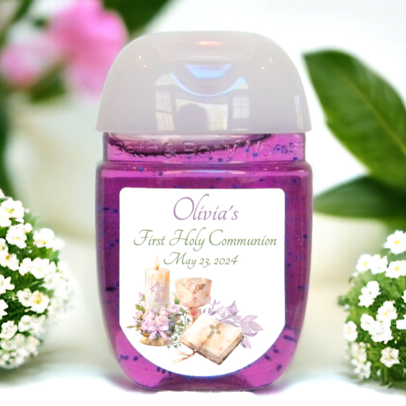 First Communion Hand Sanitizer Party Favor Labels - FCC111 - STICKERS ONLY - Thatsawrapfavors