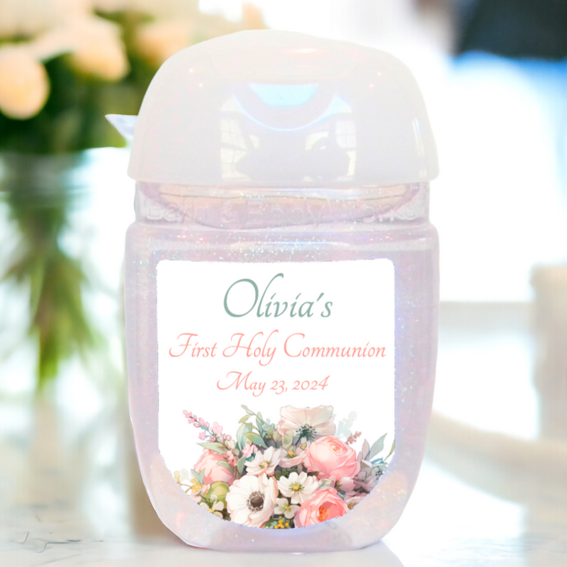 First Communion Hand Sanitizer Party Favor Labels - FCC113 - STICKERS ONLY - Thatsawrapfavors