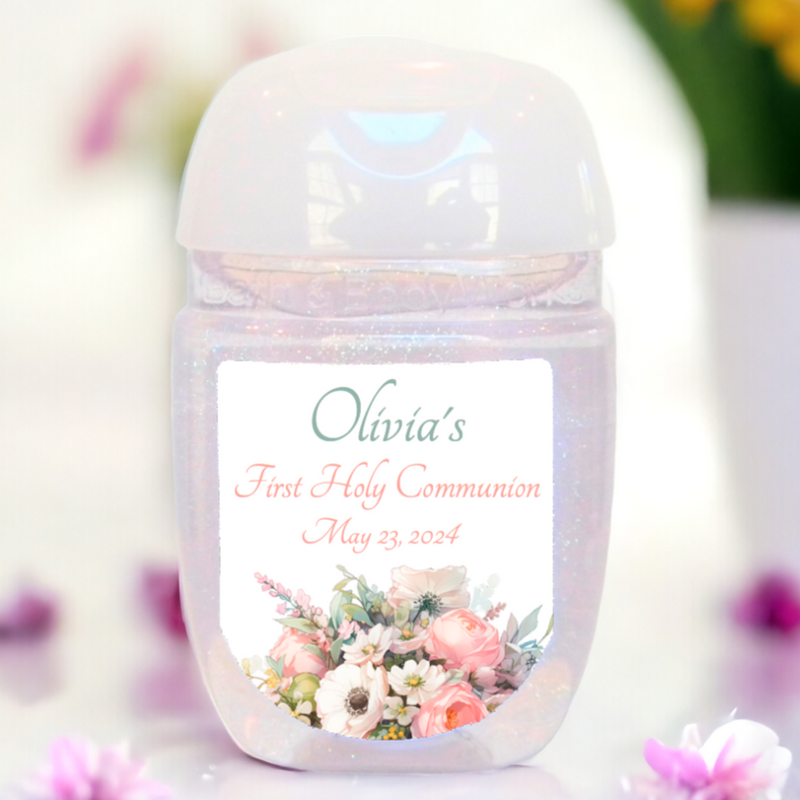 First Communion Hand Sanitizer Party Favor Labels - FCC113 - STICKERS ONLY - Thatsawrapfavors