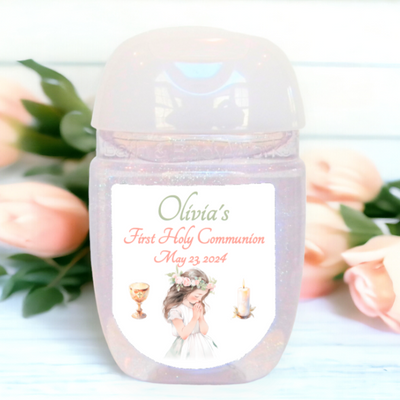 First Communion Hand Sanitizer Party Favor Labels - FCC114 - STICKERS ONLY - Thatsawrapfavors