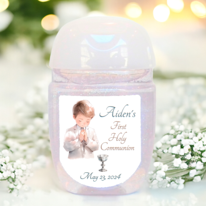 First Communion Hand Sanitizer Party Favor Labels - FCC116 - STICKERS ONLY - Thatsawrapfavors