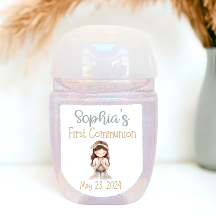 First Communion Hand Sanitizer Party Favor Labels - FCC119 - STICKERS ONLY - Thatsawrapfavors