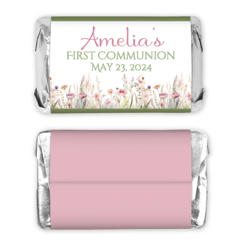 Wildflower Floral First Commuion Miniature Candy Wrapper Stickers  - First Communion Favors - FCC342 - STICKERS ONLY :) - Thatsawrapfavors