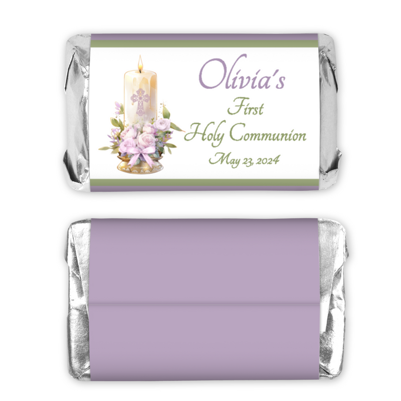 Lavender Candle First Commuion Miniature Candy Wrapper Stickers  - First Communion Favors - FCC351 - STICKERS ONLY :) - Thatsawrapfavors