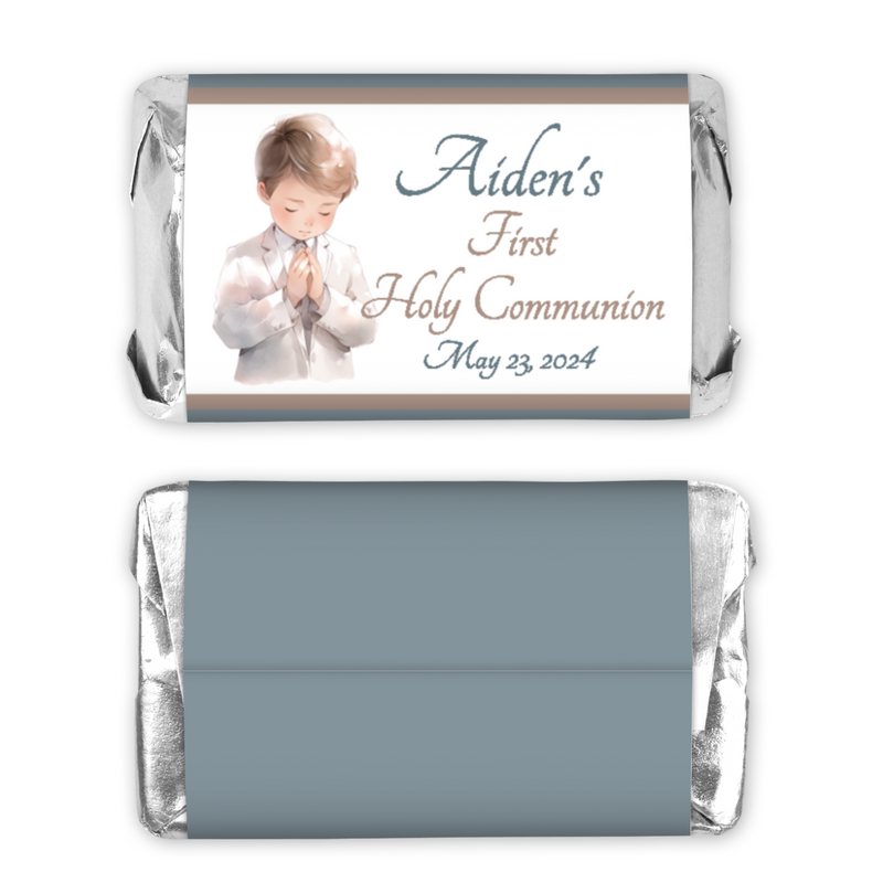Praying Boy Blue First Commuion Miniature Candy Wrapper Stickers  - First Communion Favors - FCC354 - STICKERS ONLY :) - Thatsawrapfavors