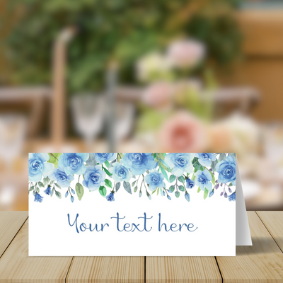 PRINTABLE Blue Floral First Communion, Wedding, Shower Table Tent or Place Card Printables, Communion Table Decor - You Edit & Print - FCC905 - DIGITAL FILE ONLY :) - Thatsawrapfavors