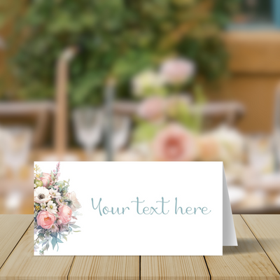 PRINTABLE Pink Floral Bouquet First Communion, Wedding, Shower Table Tent or Place Card Printables, Communion Table Decor - You Edit & Print - FCC906 - DIGITAL FILE ONLY :) - Thatsawrapfavors