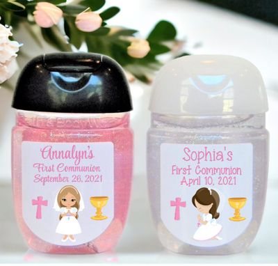 First Communion Hand Sanitizer Favor Labels - FCC104 - STICKERS ONLY :) - Thatsawrapfavors