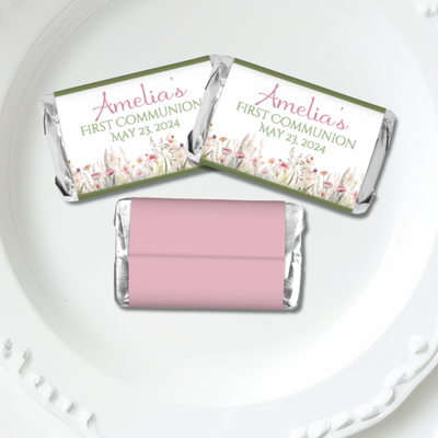 Wildflower Floral First Commuion Miniature Candy Wrapper Stickers  - First Communion Favors - FCC342 - STICKERS ONLY :) - Thatsawrapfavors