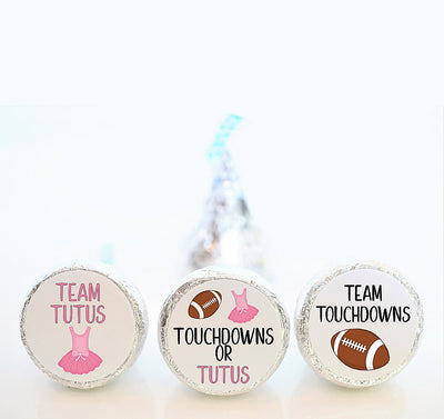 Touchdowns or Tutus Gender Reveal Hershey Kiss Stickers - TOT001 - STICKERS ONLY :) - Thatsawrapfavors