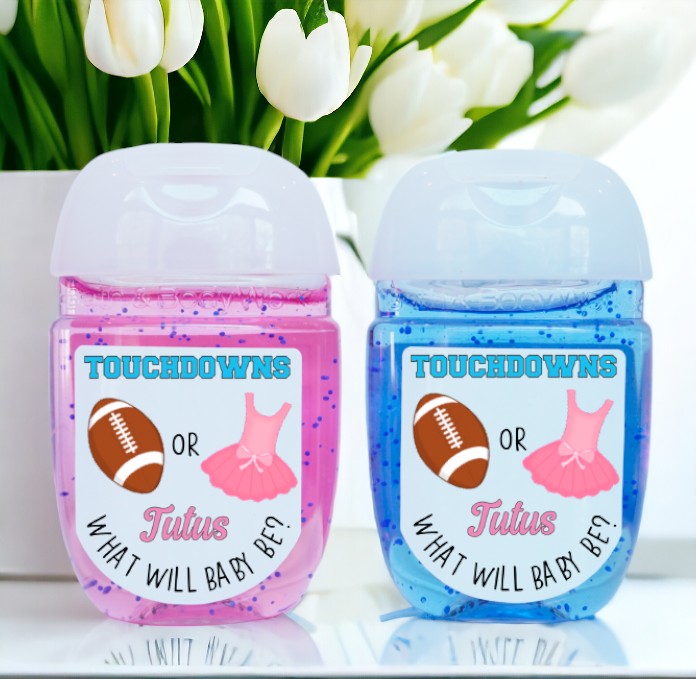 Touchdowns or Tutus Gender Reveal Baby Shower Favors - TOT101 - LABELS ONLY :) - Thatsawrapfavors