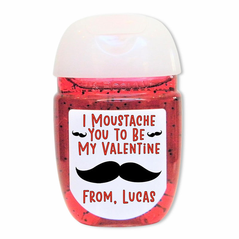 Moustache Valentines Party Hand Sanitizer Labels - VAL114 -LABELS ONLY :) - Thatsawrapfavors