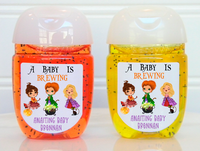 A Baby is Brewing 3 Witches Baby Shower Hand Sanitizer Favor Labels - BIB104 - LABELS ONLY :) - Thatsawrapfavors