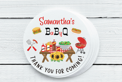 Baby Q Theme Baby Shower Party Favor Labels - Gift Tags - Several Sizes Available - BBQ025 - Thatsawrapfavors