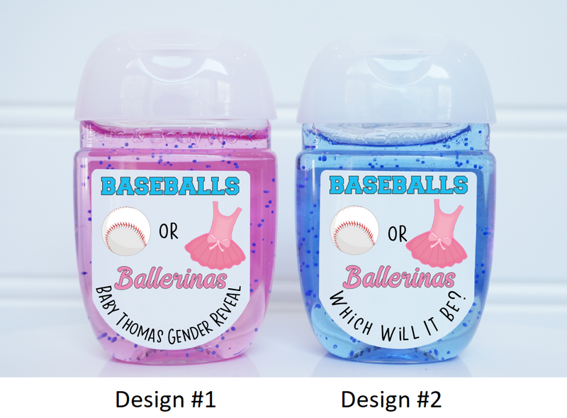 Baseballs or Ballerinas Gender Reveal Hand Sanitizer Labels - BAB100 - LABELS ONLY - Thatsawrapfavors