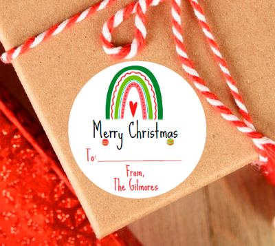 Boho Rainbow Christmas Gift Tags - Party Favor Stickers - Several Sizes and Designs Available - CHR056 - Thatsawrapfavors
