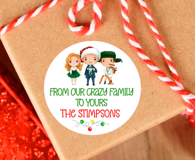 Crazy Family Christmas Gift Tags - Party Favor Stickers - Several Sizes and Designs Available - CHR054 - Thatsawrapfavors