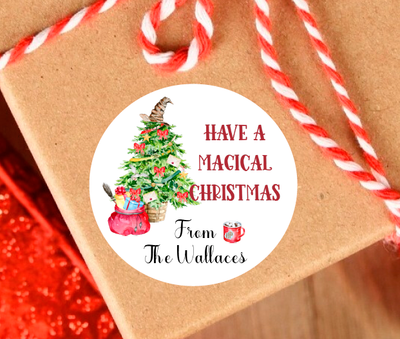 Magical Wizard Themed Christmas Gift Tags - Party Favor Stickers - Several Sizes and Designs Available - CHR057 - Thatsawrapfavors