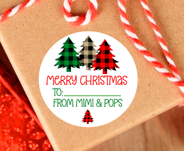 Plaid Christmas Trees Gift Tags - Party Favor Stickers - Several Sizes and Designs Available - CHR060 - Thatsawrapfavors