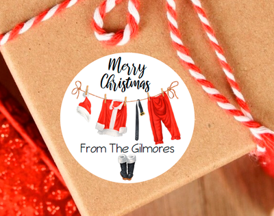 Santa's Clothing Christmas Gift Tags - Party Favor Stickers - Several Sizes and Designs Available - CHR062 - Thatsawrapfavors