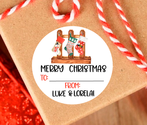 Christmas Stockings Gift Tags - Party Favor Stickers - Several Sizes and Designs Available - CHR063 - Thatsawrapfavors