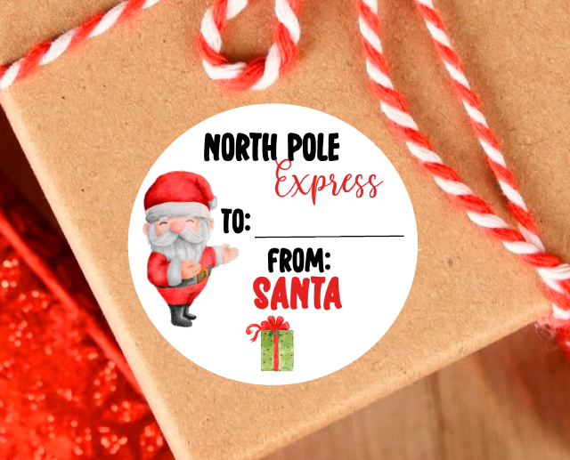 Santa Christmas Gift Tags - Party Favor Stickers - Several Sizes and Designs Available - CHR065 - Thatsawrapfavors
