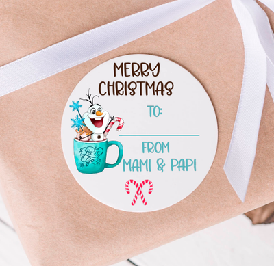 Christmas Snowman in Mug Gift Tags - Party Favor Stickers - Several Sizes and Designs Available - CHR067 - Thatsawrapfavors