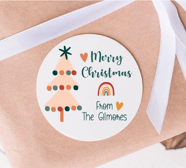 Boho Christmas Tree Gift Tags - Party Favor Stickers - Several Sizes and Designs Available - CHR068 - Thatsawrapfavors