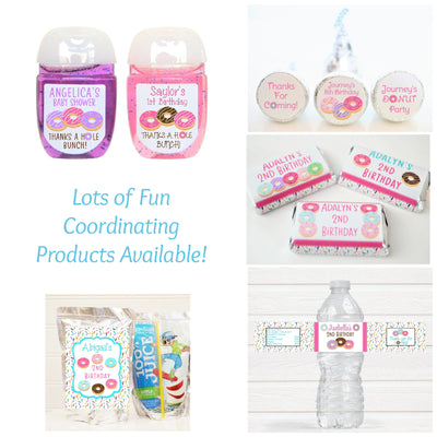 Donut Theme Birthday Hand Sanitizer Favor Labels - DON100- LABELS ONLY :) - Thatsawrapfavors