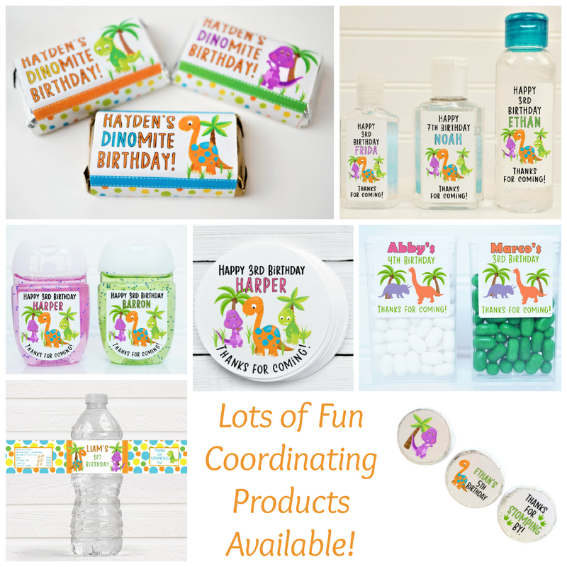 Dinosaur Theme Birthday Party Hand Sanitizer Labels - DIN100 - LABELS ONLY :) - Thatsawrapfavors