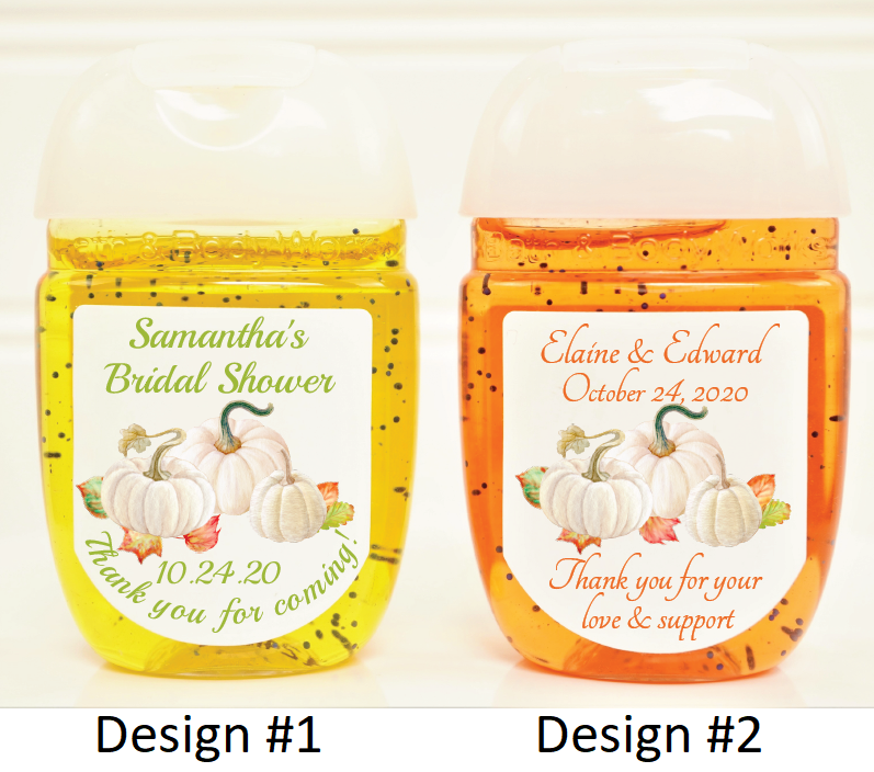 Fall White Pumpkin Theme Wedding or Bridal Shower Hand Sanitizer Labels - PUM102 - LABELS ONLY :) - Thatsawrapfavors