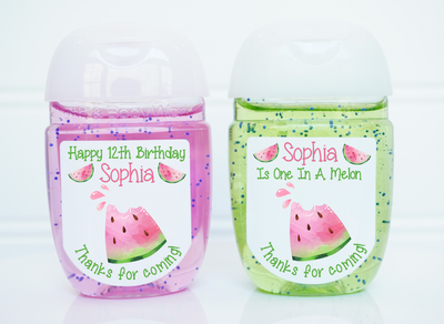 Watermelon Pink Theme Birthday Hand Sanitizer Labels - WTR100 - LABELS ONLY :) - Thatsawrapfavors