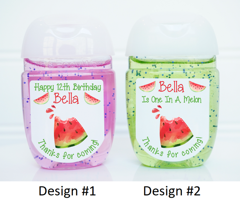 Watermelon Red Theme Birthday Hand Sanitizer Labels - WTR100 - LABELS ONLY :) - Thatsawrapfavors