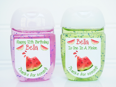 Watermelon Red Theme Birthday Hand Sanitizer Labels - WTR100 - LABELS ONLY :) - Thatsawrapfavors