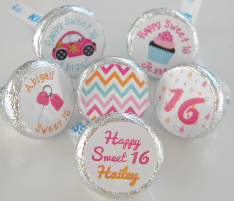 Sweet 16 Party Hershey Kiss Stickers - S16001 - STICKERS ONLY :) - Thatsawrapfavors
