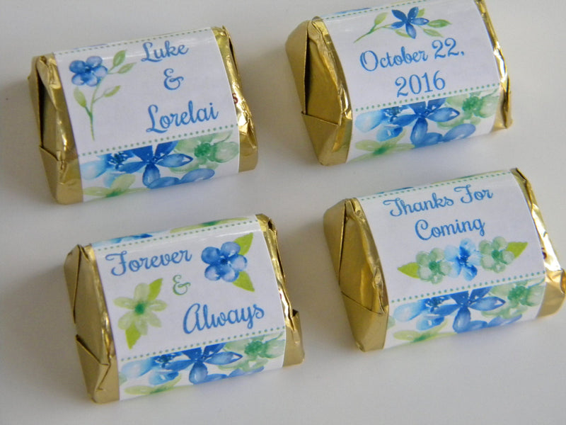 Blue Floral Theme Wedding Hershey Nugget Labels - LABELS ONLY - BFL320 - Thatsawrapfavors