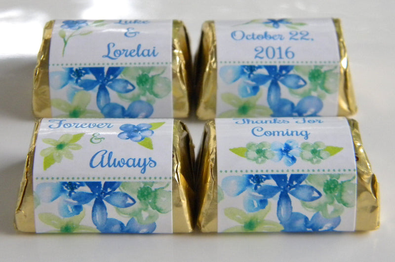 Blue Floral Theme Wedding Hershey Nugget Labels - LABELS ONLY - BFL320 - Thatsawrapfavors