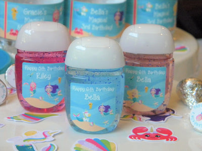 Mermaid Unicorn Theme Birthday Party Hand Sanitizer Labels - MER101 - LABELS ONLY :) - Thatsawrapfavors